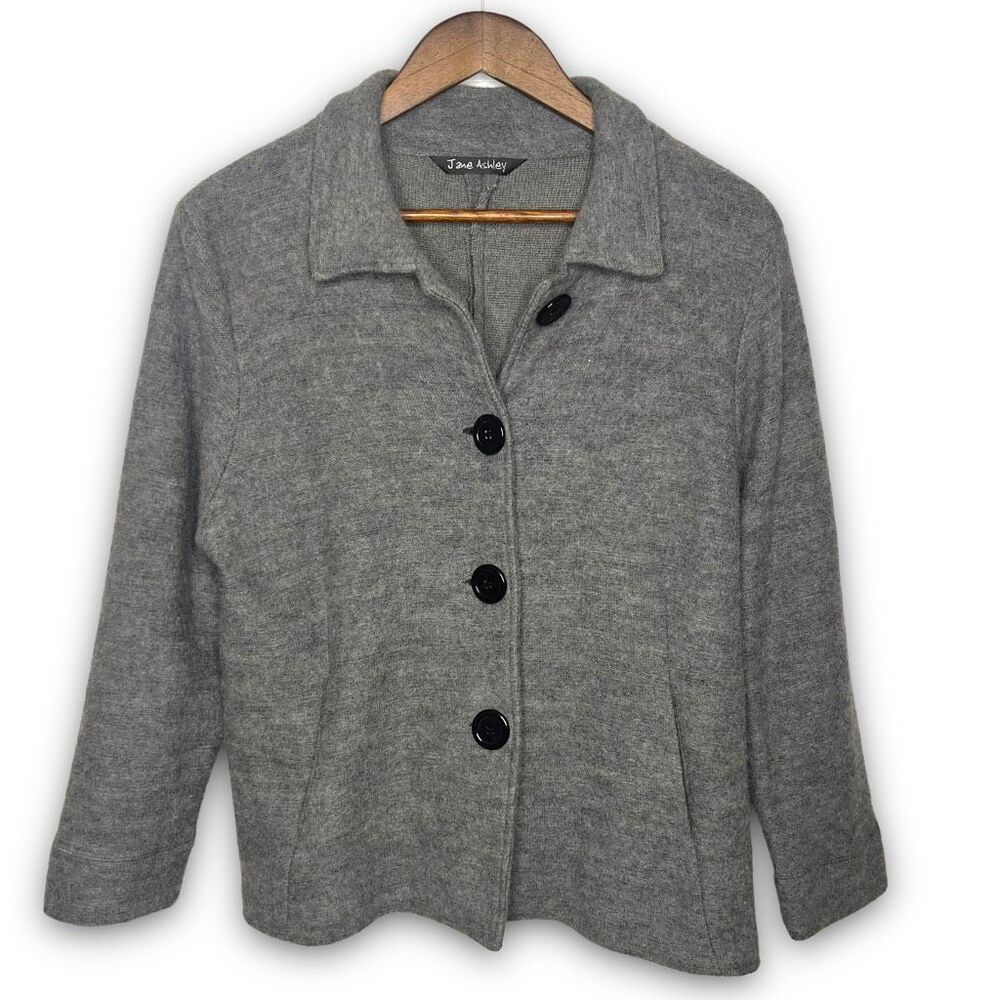 Jane Ashley Gray‎ Wool Blend Button Front Cardigan Sweater Medium